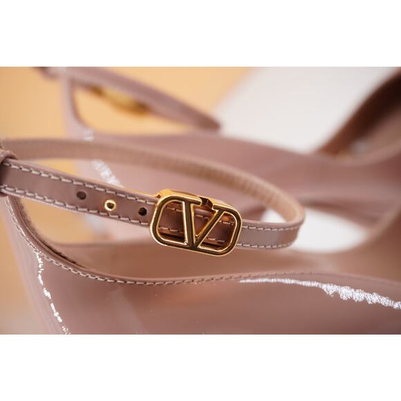 Valentino Nude Patent Ankle Strap Tan-go Platform Pump SZ 37.5 Logo new $1400 - Picture 4 of 12